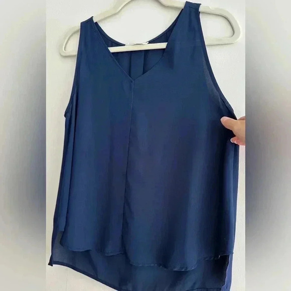 Elodie Navy Blue Swing Tank Top, Sheer Flowy Blouse, Size Small - Picture 10 of 16